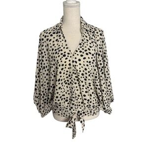 Umgee Medium Dalmatian Stylish Black and Cream Women's Top